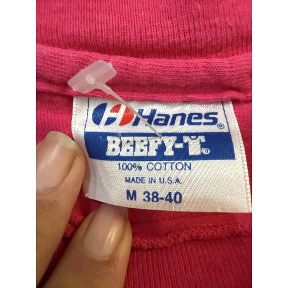 Vintage HITS Interface Shirt Mens Medium Pink Graphic Hanes Beefy-T Made USA 80s - Picture 2 of 9